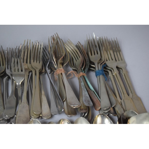 328 - A Collection of Various Silver Plated Cutlery Together with an Early 19th Century Three Pronged Bone... 