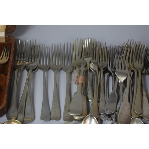 328 - A Collection of Various Silver Plated Cutlery Together with an Early 19th Century Three Pronged Bone... 