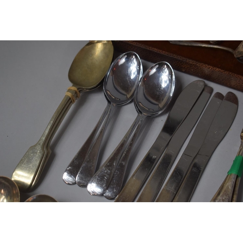 328 - A Collection of Various Silver Plated Cutlery Together with an Early 19th Century Three Pronged Bone... 