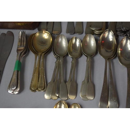 328 - A Collection of Various Silver Plated Cutlery Together with an Early 19th Century Three Pronged Bone... 