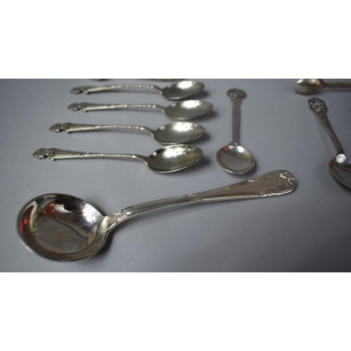 355 - A Collection of Silver Plate and Silver Items to Include Souvenir Spoons, Victorian Teaspoon and Sug... 