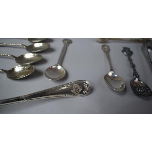 355 - A Collection of Silver Plate and Silver Items to Include Souvenir Spoons, Victorian Teaspoon and Sug... 