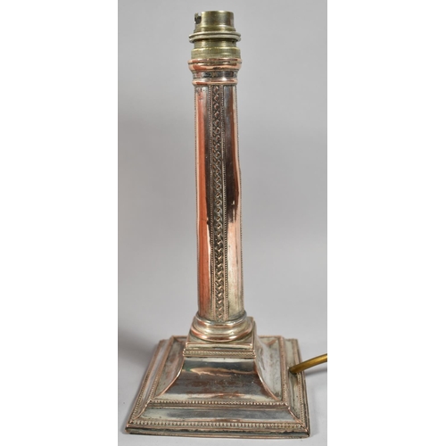 43 - A Sheffield Plated Table Lamp Base in the Form of a Column on Stepped Square Base, 25cm high (with S... 