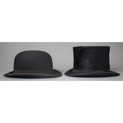 77 - A Moores Bowler Hat and a Silk Top Hat by Vadum Size 6 3/4