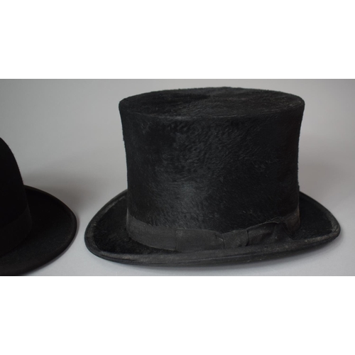 77 - A Moores Bowler Hat and a Silk Top Hat by Vadum Size 6 3/4