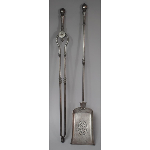 82 - A Pair of 19th Century Long Handled Steel Fire Irons, 76cm Long