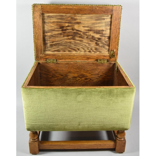 84 - A Velvet Upholstered Oak Based Lift Top Sewing Box, 46cm Wide