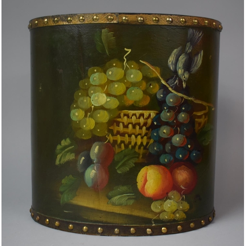 85 - A Hand Painted Oval Waste Paper Bin with Fruit Decoration, 33cm high