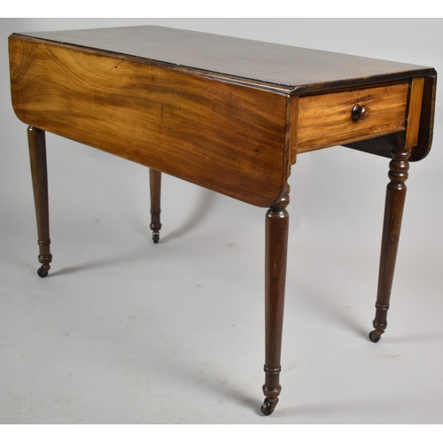 86 - A 19th Century Mahogany Drop Leaf Pembroke Table with Single Drawer, Turned Support, 103cm wide