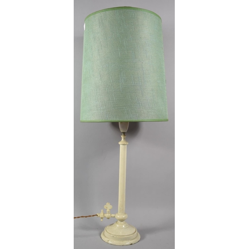 97 - A Painted Metal Table Lamp Formed from a Former Gas Lamp with Tap, Complete with Shade