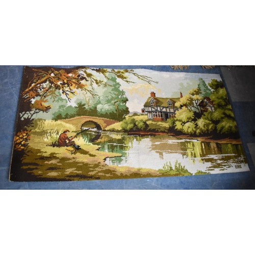 487 - A Wool Hanging or Picture Rug Depicting Half Timbered House Beside Pool, 130x69cm