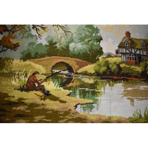 487 - A Wool Hanging or Picture Rug Depicting Half Timbered House Beside Pool, 130x69cm