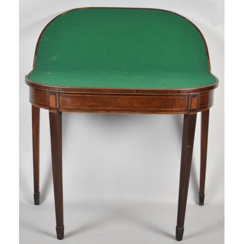 101 - A 19th Century Inlaid Mahogany Lift and Twist Top Bow Fronted Card Table with Baize Playing Surface,... 