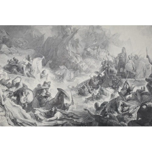 102 - A Framed Monochromed Print After Kaulbach, The Battle of Salamis, Probably Formerly a Bookplate, 48x... 