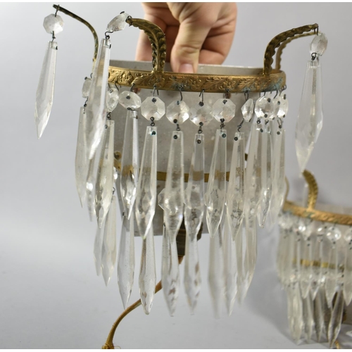 105 - A Pair of Mid 20th Century Wall Mounting Light Fittings with Acrylic Droppers, Each 90cm high