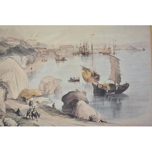 110 - A Framed Coloured Print of Hong Kong Harbour, 37x26cm