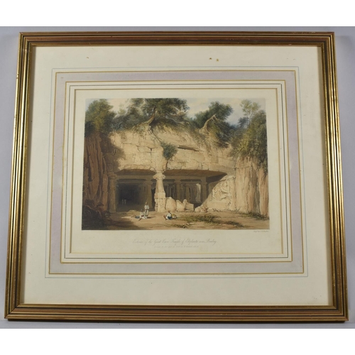 120 - A Gilt Framed Coloured Print, Exterior of the Great Cave Temple of Elephants Near Bombay, Engraved b... 