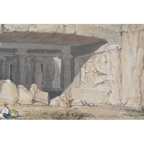 120 - A Gilt Framed Coloured Print, Exterior of the Great Cave Temple of Elephants Near Bombay, Engraved b... 