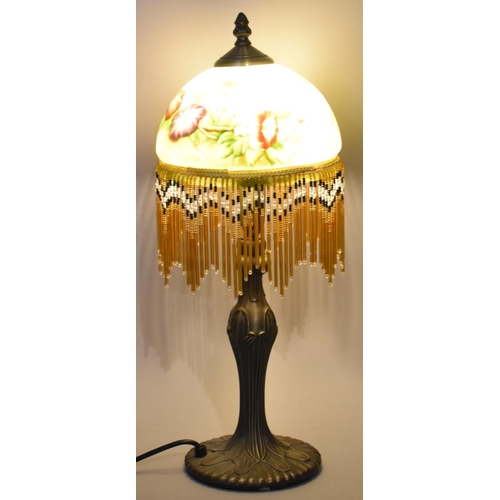 136 - An Art Nouveau Style Table Lamp with Hand Painted Glass Shade Decorated with Flowers, 48cm high