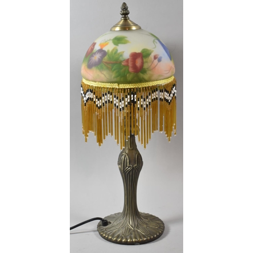 136 - An Art Nouveau Style Table Lamp with Hand Painted Glass Shade Decorated with Flowers, 48cm high