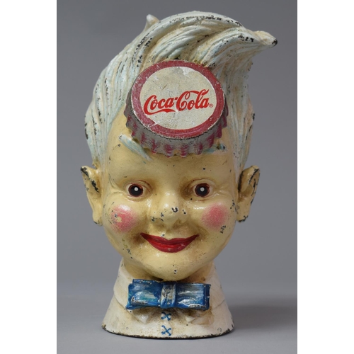 137 - A Reproduction Cast Metal American Novelty Money Bank in the Form of a Boys Head, Coca Cola, 19.5cm ... 