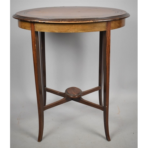 138 - An Edwardian Oval Topped Banded Inlay and Crossbanded Occasional Table with Cross Stretcher, 64cm wi... 