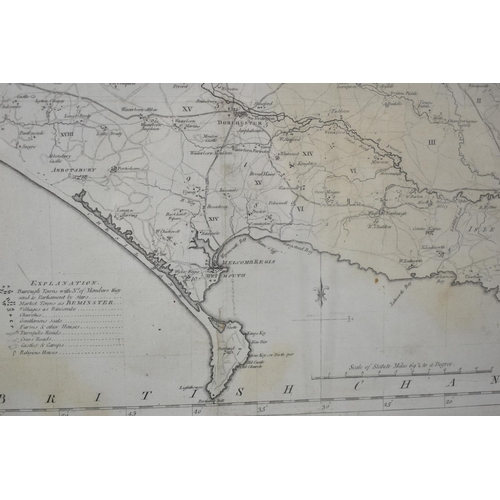 147 - An 18th Century Framed Map of Dorsetshire based on Actual Surveys and Records of the Country by J Ba... 