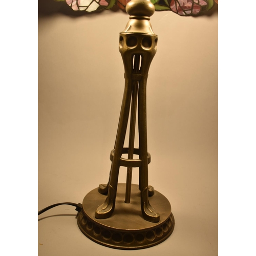 148 - A Reproduction Tiffany Style Two Branch Table Lamp with Tulip Decorated Shade, 64cm high