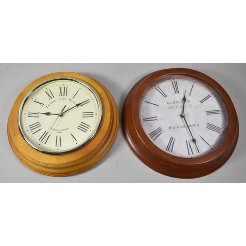 153 - Two Reproduction Circular Wall Hanging Battery Operated Clocks, 30cm Diameter