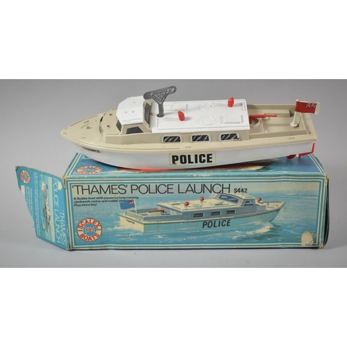 162 - A 1960's Scalex Boats Thames Police Launch with Clockwork Motor in Original Cardboard Box, 29cm Wide