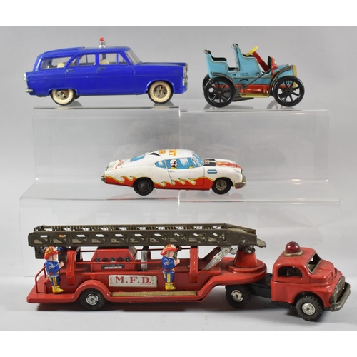 170 - A Collection of Four Tin Plate Friction Driven Models to Include American Fire Truck with Automatic ... 