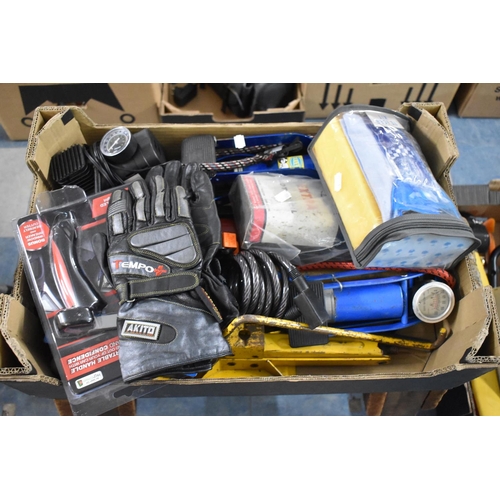 399 - A Box of Motoring Accessories and Sundries to Include Fire Extinguisher, Foot Pumps, De-icer Kit, Ty... 