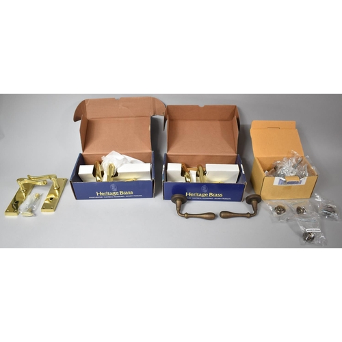 414 - A Box of Various Brass Door Handles and Accessories