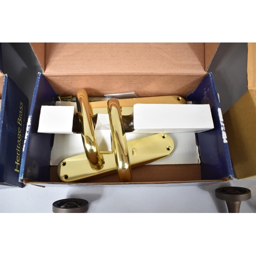 414 - A Box of Various Brass Door Handles and Accessories