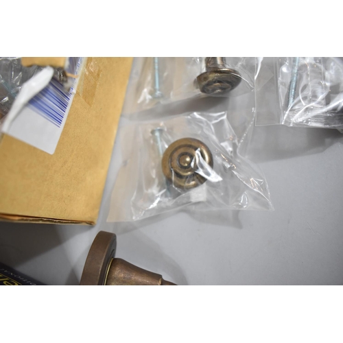 414 - A Box of Various Brass Door Handles and Accessories