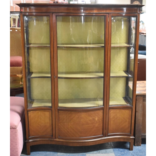 482 - A Nice Quality Edwardian Inlaid Mahogany Serpentine Front Display Cabinet with Two Shelves and Cupbo... 