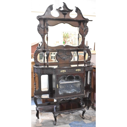 486 - A Late Victorian Ebonised Mirror Backed Chiffonier with Centre Glazed Display and Drawer Over, Raise... 