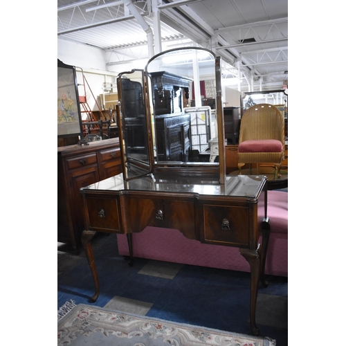 487 - A Mid 20th Century Walnut Dressing Table with Three Drawers Cabriole Supports and Triple Mirror Back... 