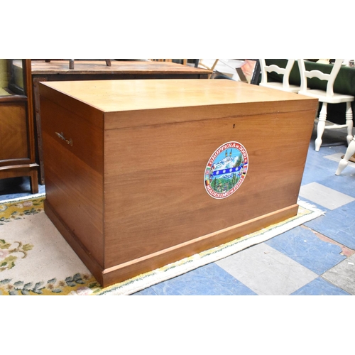 490 - A Mid 20th Century Wooden Blanket Box with Side Brass Carrying Handles, 107cm wide