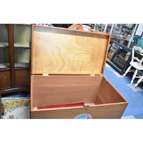 490 - A Mid 20th Century Wooden Blanket Box with Side Brass Carrying Handles, 107cm wide