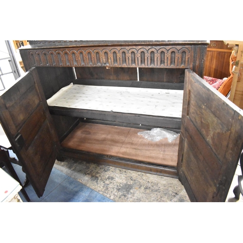 495 - An Early Carved Oak Court Cupboard the Base Section with Carved and Panel Doors to Shelved Interior,... 