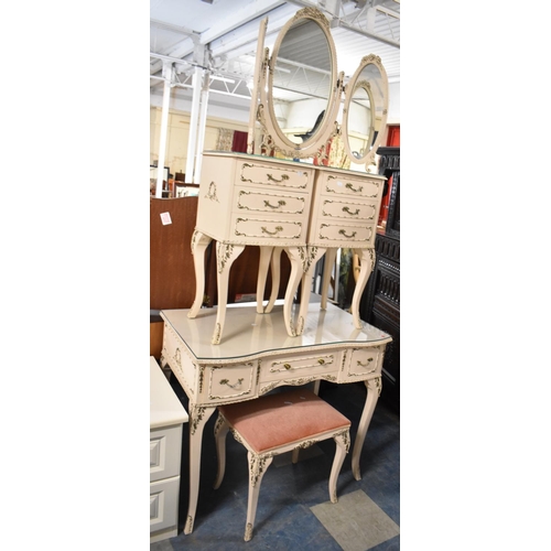 496 - A Cream and Gilt Serpentine Front Dressing Table with Long Centre Drawer Flanked by Shorter Deeper D... 