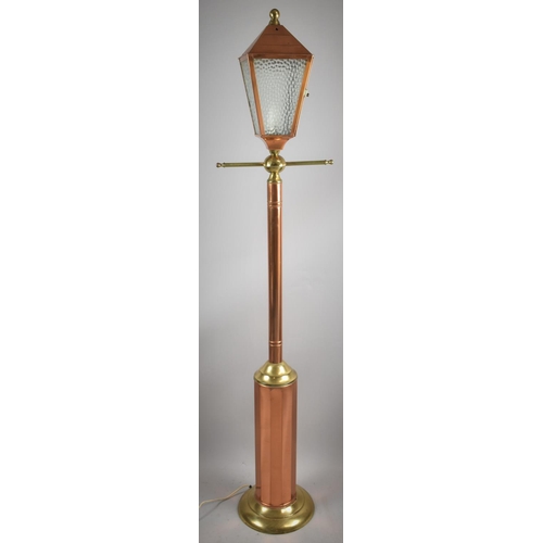 55 - A Mid 20th Century Novelty Copper and Brass Standard Lamp in the Form of a Street Lamp, 170cm high