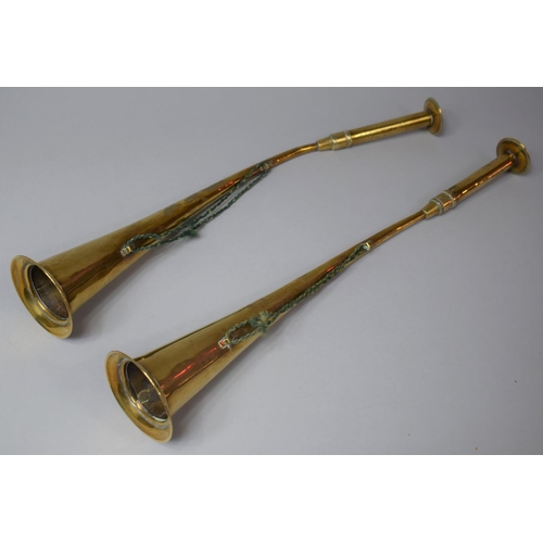 62 - A Pair of Wall Hanging Brass Horns, Each 50.5cm long