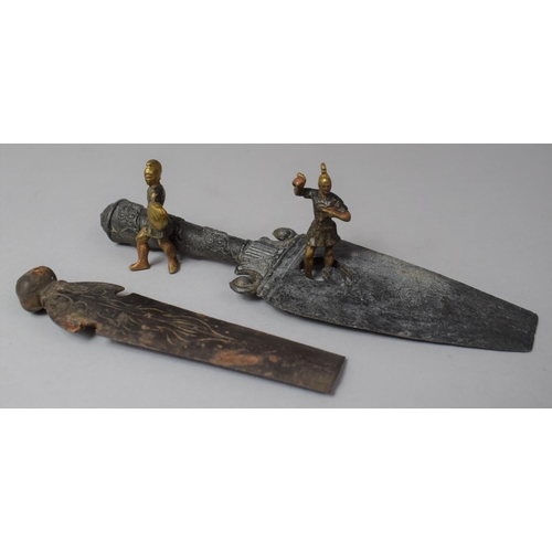 63 - Two Metal Figures Depicting Greek Warriors and Metal Dagger and Spear Blade, Both AF