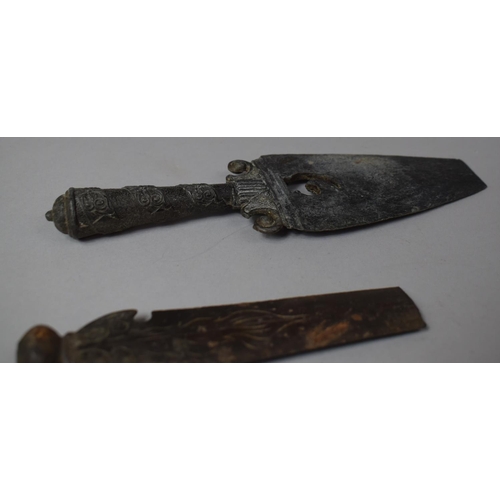 63 - Two Metal Figures Depicting Greek Warriors and Metal Dagger and Spear Blade, Both AF