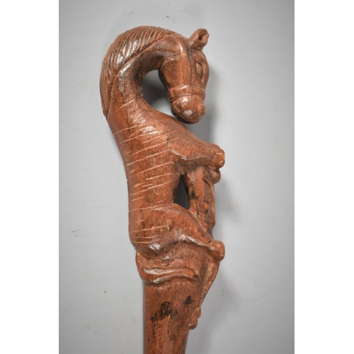 70 - A Novelty Walking Stick with Carved Wooden Handle in the Form of a Horse, Has Been Shortened, 86cm L... 