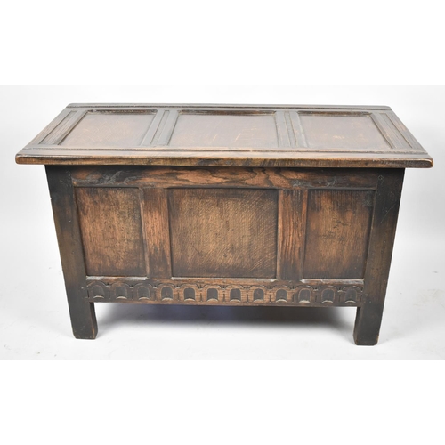 137 - A Small Three Panel Oak Coffer Chest, 91cm wide