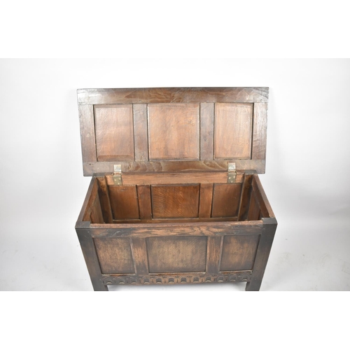 137 - A Small Three Panel Oak Coffer Chest, 91cm wide