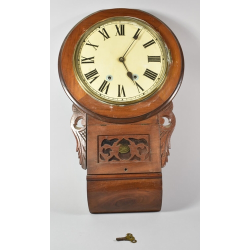 138 - An Early 20th Century Walnut Framed Drop Dial Wall Clock with Cream Enamel Dial, 69cm High